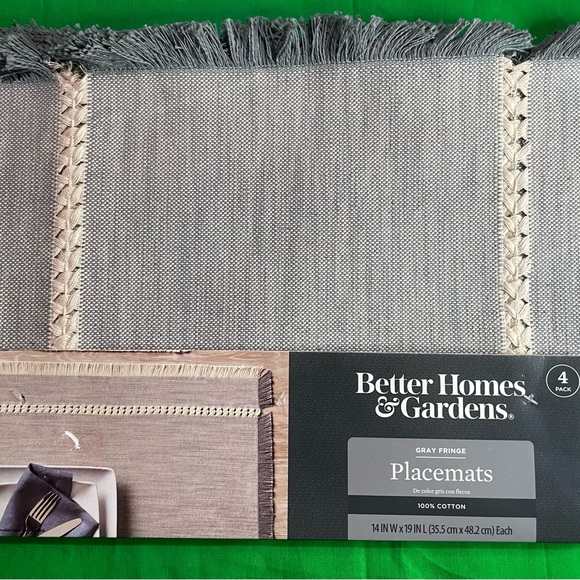 New Better Homes and Gardens 4 Pack Placemats - Gray Cream Fringe Rustic Elegant - Picture 1 of 6